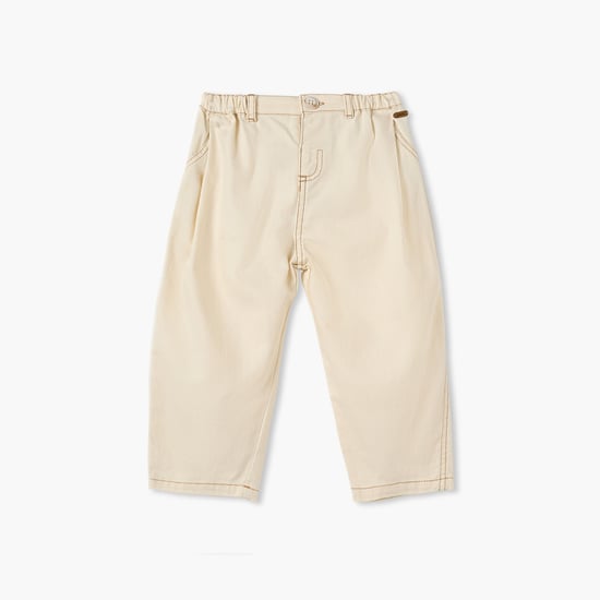 Giggles Textured Trousers with Button Closure and Pockets