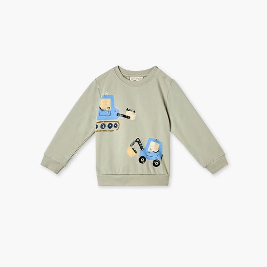 Juniors Graphic Print Sweatshirt with Button Closure and Long Sleeves