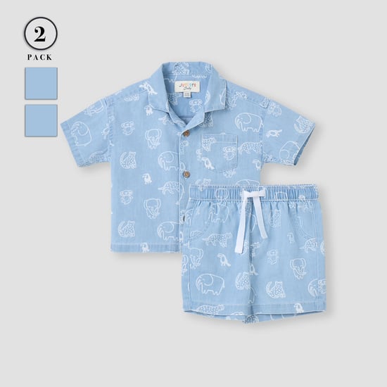 Juniors Animal Print Denim Shirt and Shorts Set