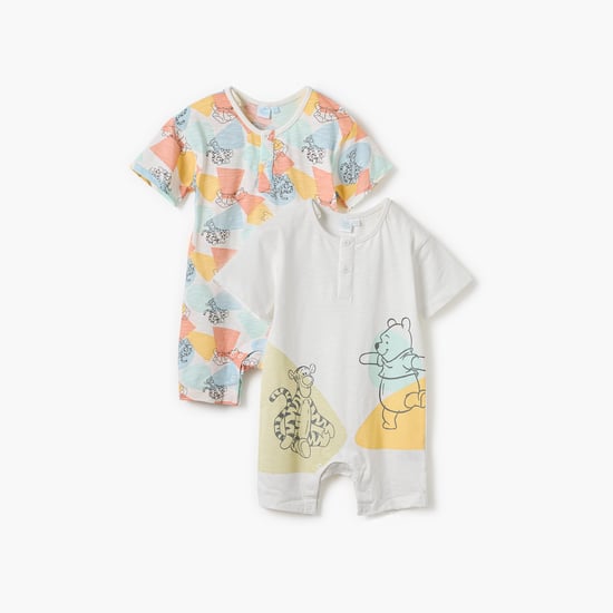 Winnie the Pooh Print Romper with Snap Button Closure - Set of 2