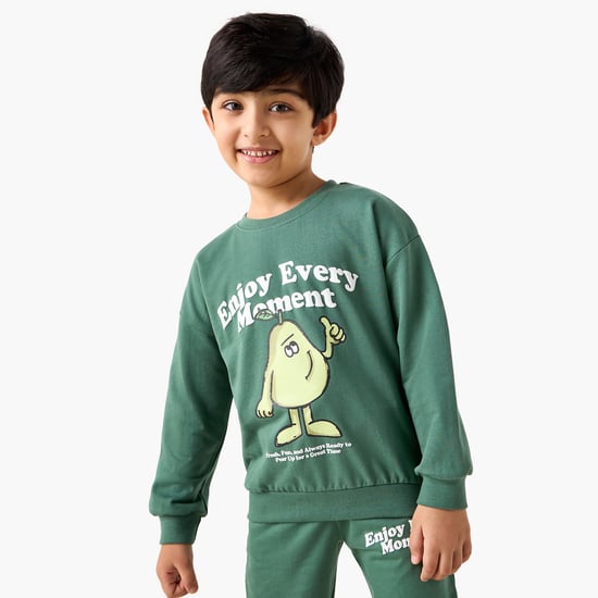 Juniors Printed Sweatshirt with Crew Neck and Long Sleeves