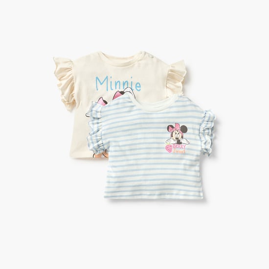 Minnie Mouse Print T-shirt with Frill Sleeves- Set of 2
