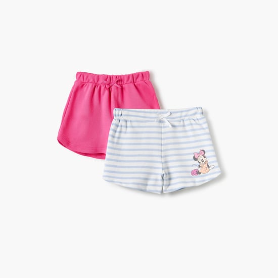Minnie Mouse Print Shorts with Elasticated Waistband - Set of 2