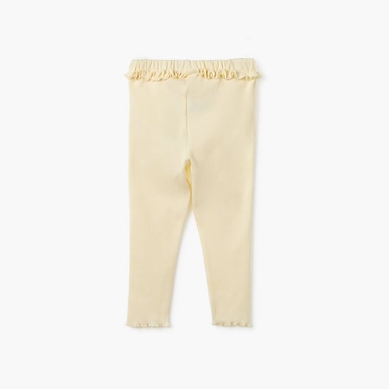 Juniors Ribbed Leggings with Lettuce Hem and Ruffled Waistband