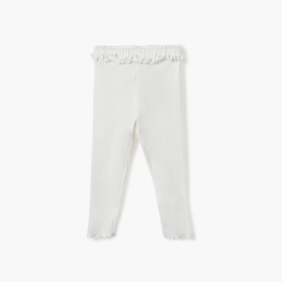 Juniors Ribbed Leggings with Lettuce Hem and Ruffled Waistband