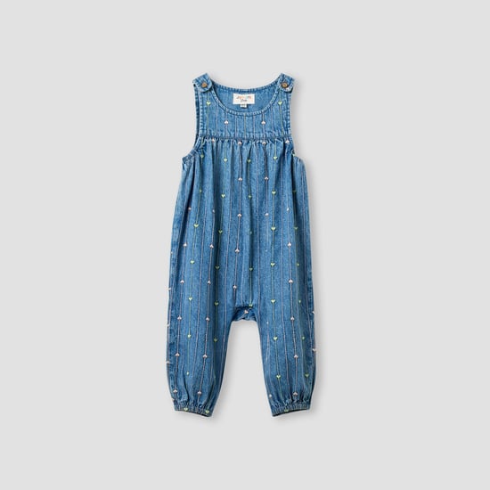 Juniors Embroidered Denim Dungarees with Snap Button Closure