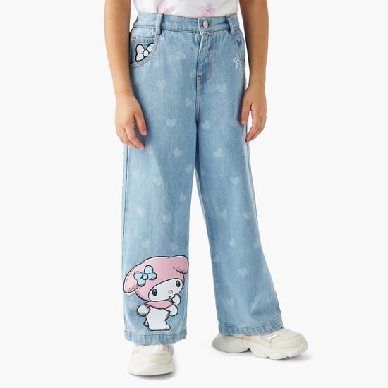 Juniors Girls Printed Wide Leg Jeans