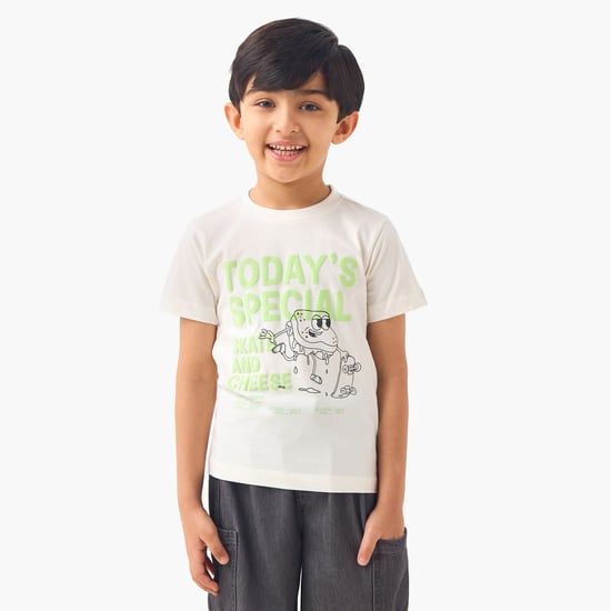 Boys White Headphone Graphic Printed Short Sleeves T-Shirt