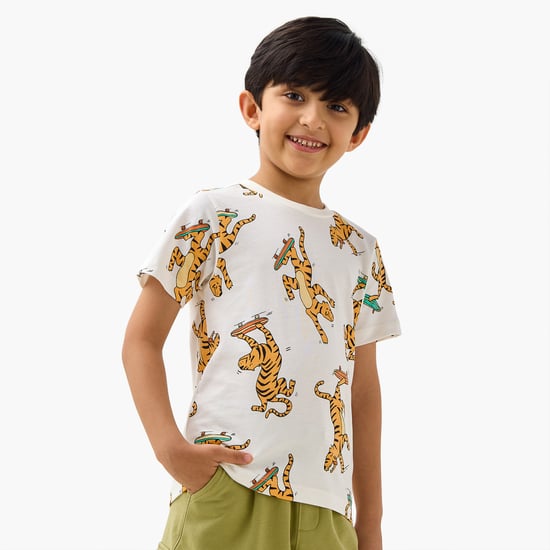 Juniors Tiger Print T-shirt with Crew Neck