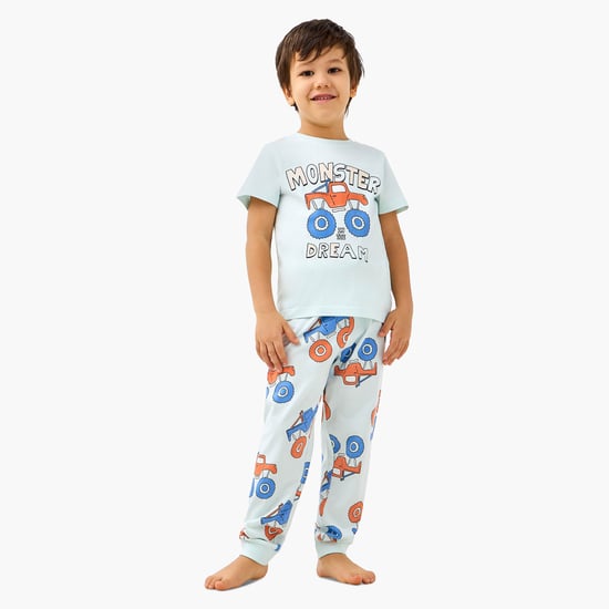 Juniors Monster Truck Print T-shirt and Pyjama Set