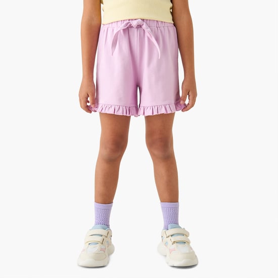 Juniors Solid Shorts with Ruffle Hem