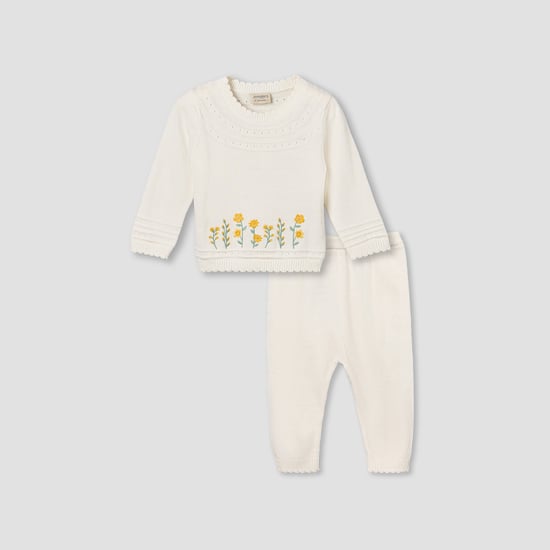 Juniors Embroidered Sweater with Pants Set