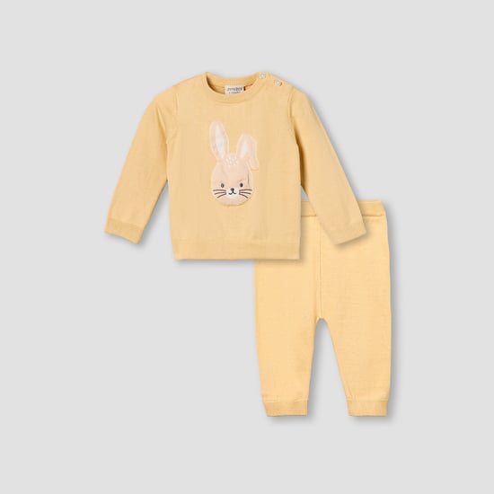 Juniors Bunny Embroidered Sweater with Pants Set