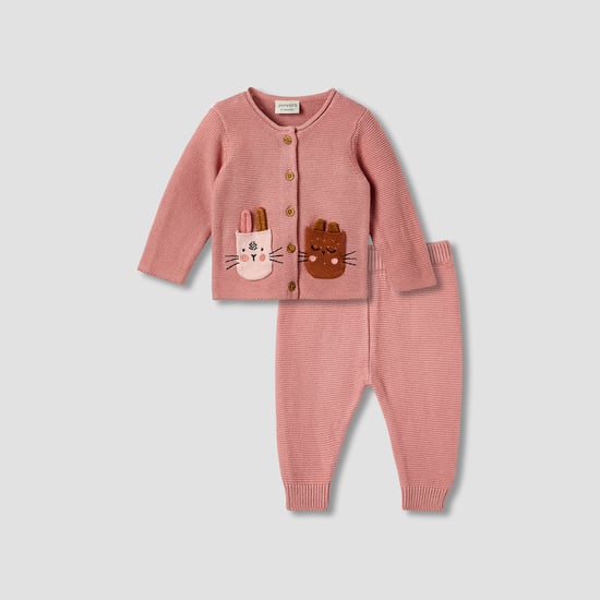 Juniors Applique Cardigan with Pants Set