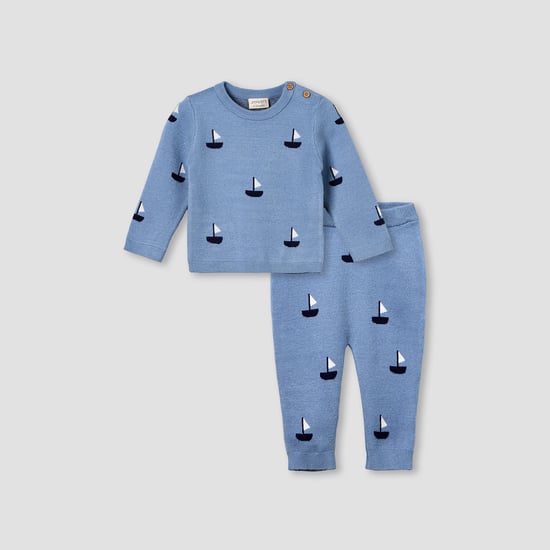 Juniors Sailboat Print Sweater with Pants Set