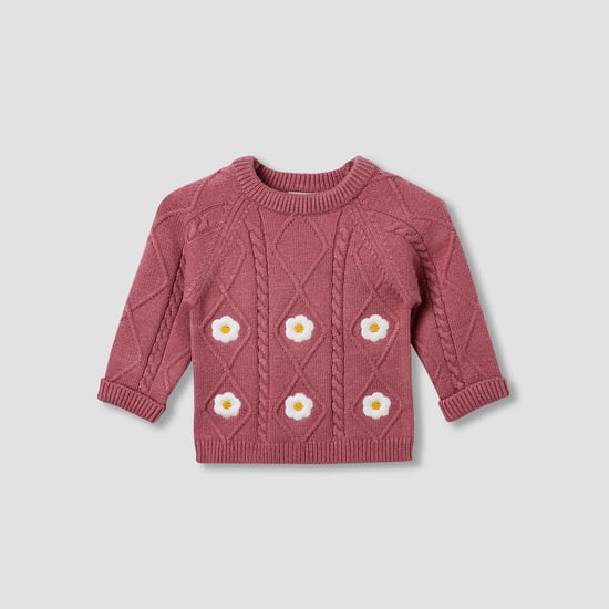 Juniors Floral Embroidered Sweater with Long Sleeves