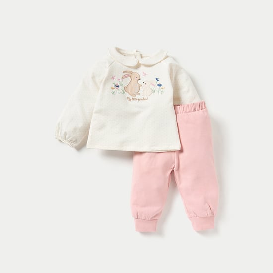 Juniors Bunny Embroidered Top with Pyjama Set