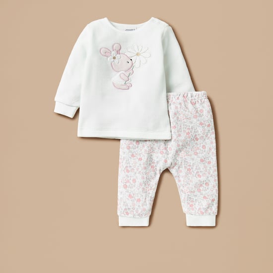 Juniors Bunny Applique Velour T-shirt and Pyjama Set