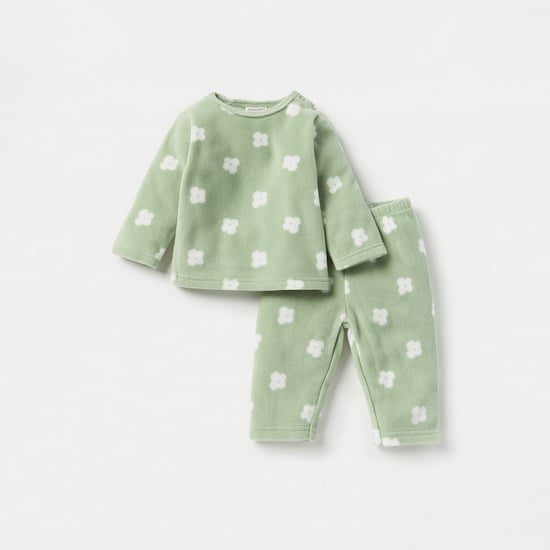 Juniors All-Over Floral Print Long Sleeves T-shirt and Elasticated Pyjama Set