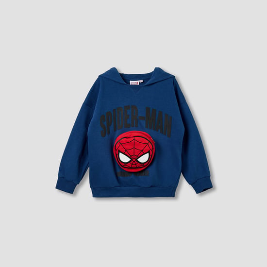 Juniors Spiderman Printed Hooded Sweatshirt with Pocket