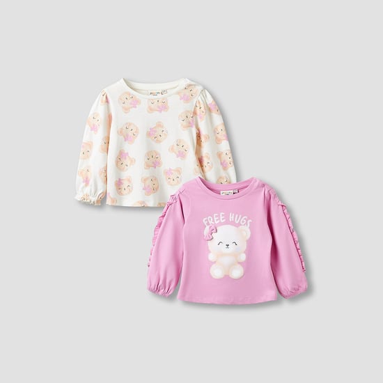 Juniors Graphic Print T-shirt with Long Sleeves - Set of 2