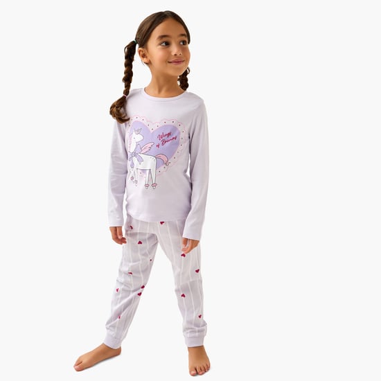 Juniors Unicorn Print T-shirt with Joggers Set