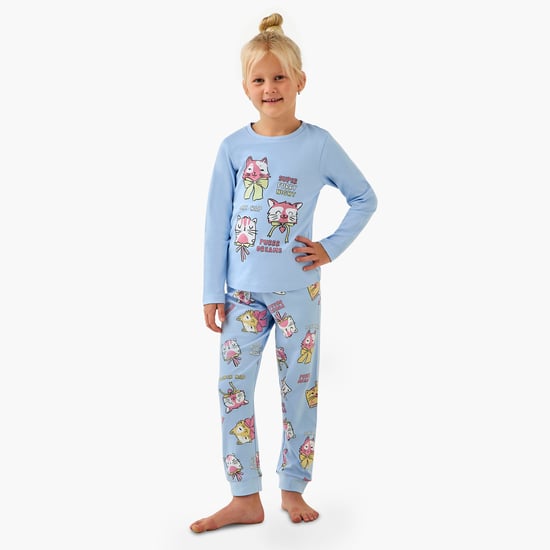 Juniors Printed T-shirt with Joggers Set