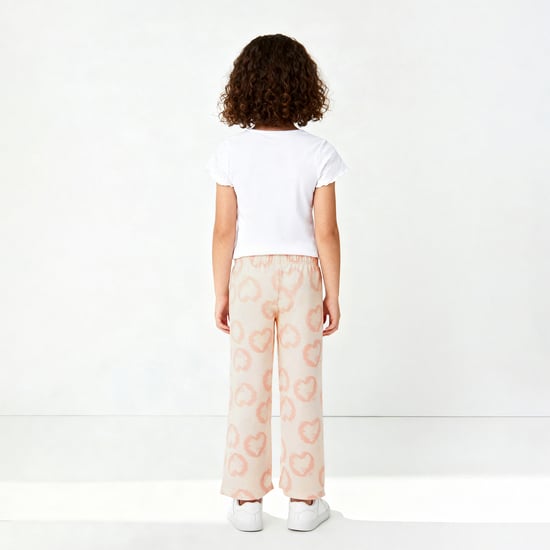 Stitch Print Wide Leg Joggers with Pockets