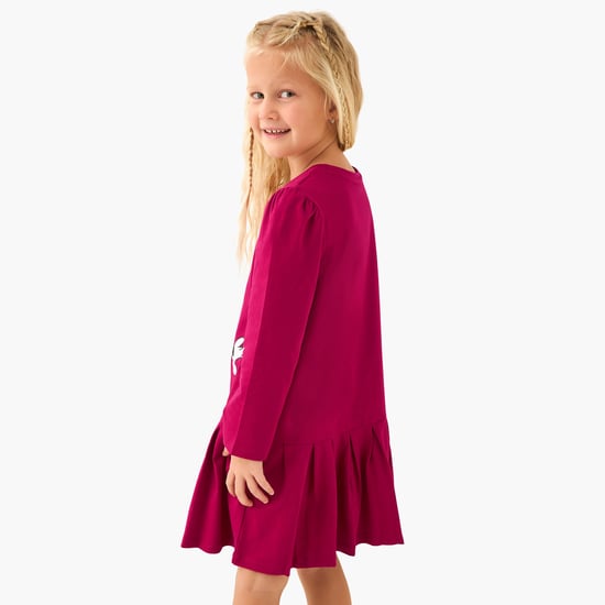 Juniors Minnie Mouse Print A-line Dress with Long Sleeve | Pink