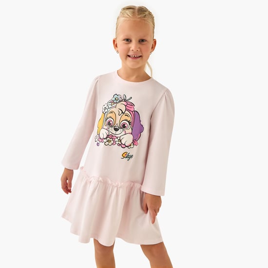 Juniors Skye Print A-line Dress with Long Sleeves