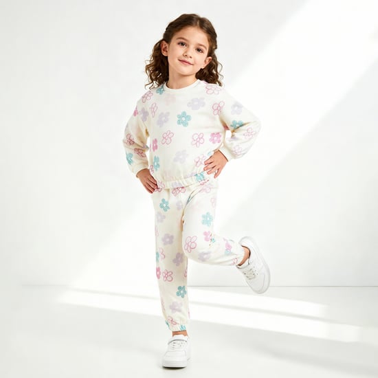 Juniors Floral Print Sweatshirt with Long Sleeves