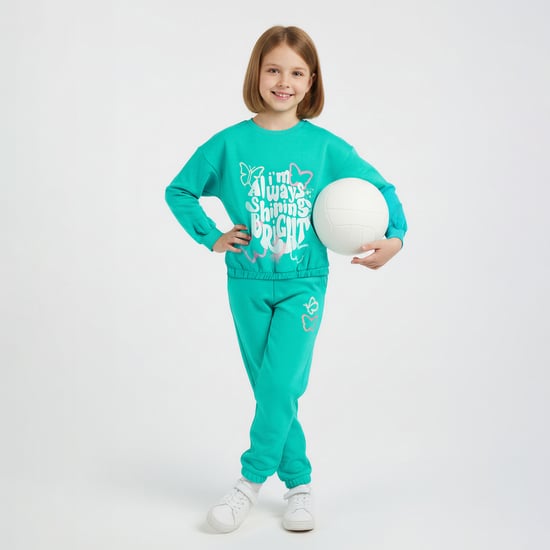 Juniors Slogan Print Sweatshirt with Long Sleeves
