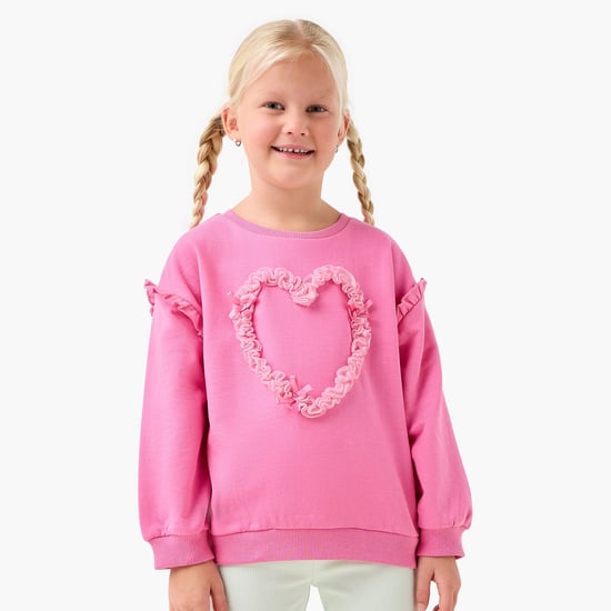 Juniors Heart Applique Sweatshirt with Long Sleeves