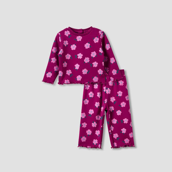 Juniors Floral Print T-shirt and Pants Set