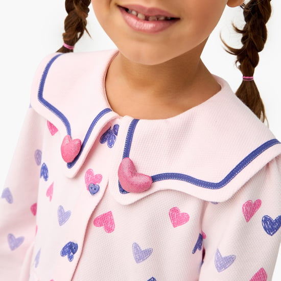 Juniors Heart Print A-line Dress with Sailor Collar
