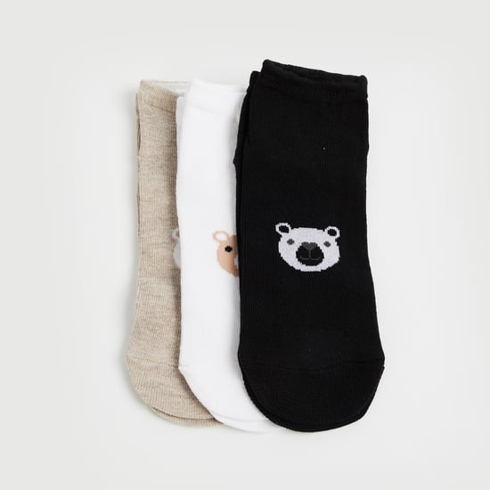 Juniors Teddy Bear Print Ankle Length Socks - Pack of 3