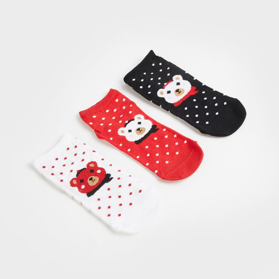 Juniors Teddy Bear Print Ankle Length Socks - Set of 3