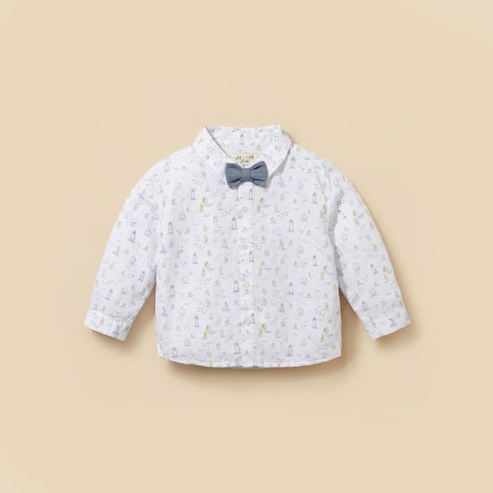 Juniors Nautical Print Shirt with Bow Applique