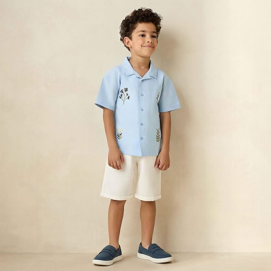 Juniors Floral Embroidered Shirt and Shorts Set