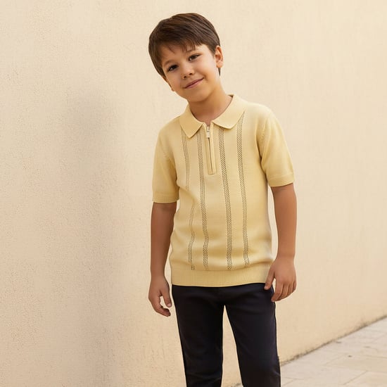 Juniors Textured Polo Cardigan with Half Zip