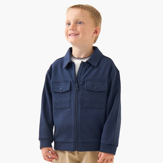 Juniors Solid Jacket with Zip Closure