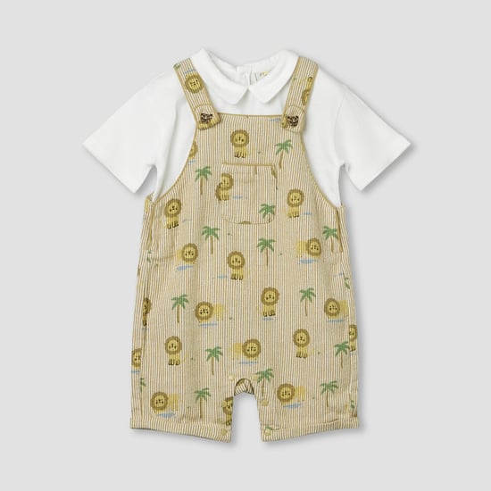 Juniors Lion Print T-shirt and Dungaree Set