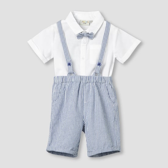 Juniors Solid Bodysuit and Striped Dungaree Set