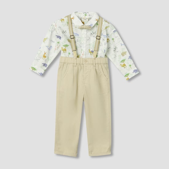 Juniors Animal Print Shirt and Pants Set with Suspenders