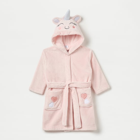 Juniors Unicorn Applique Hooded Bathrobe with Belt and Pockets