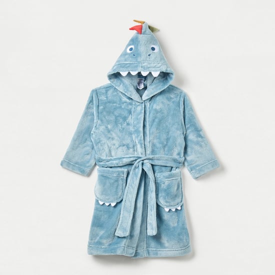Juniors Dinosaur Applique Hooded Bathrobe with Belt and Pockets