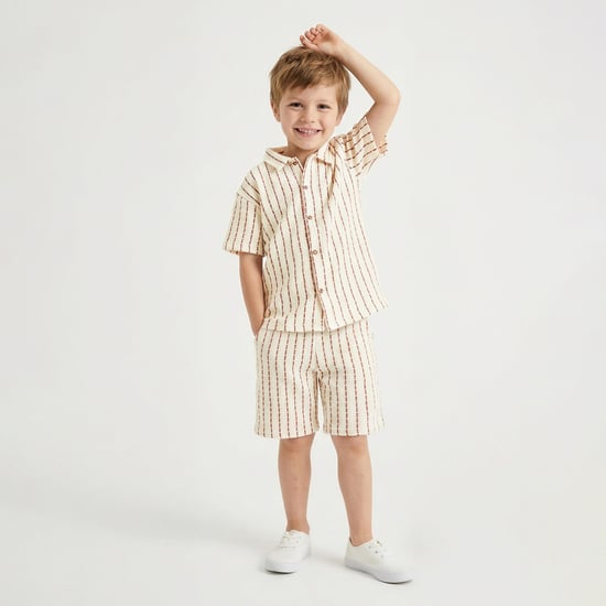 Juniors Knit Stripes Shirt and Shorts Set