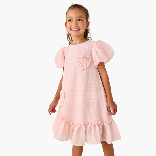 Juniors Heart Applique Dress with Balloon Sleeves