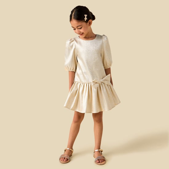 Juniors Textured Drop Waist Dress with Bow Applique