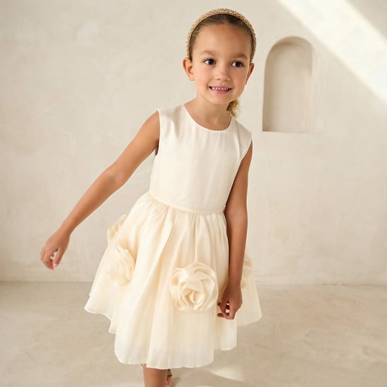 Juniors Floral Applique Dress with Cape